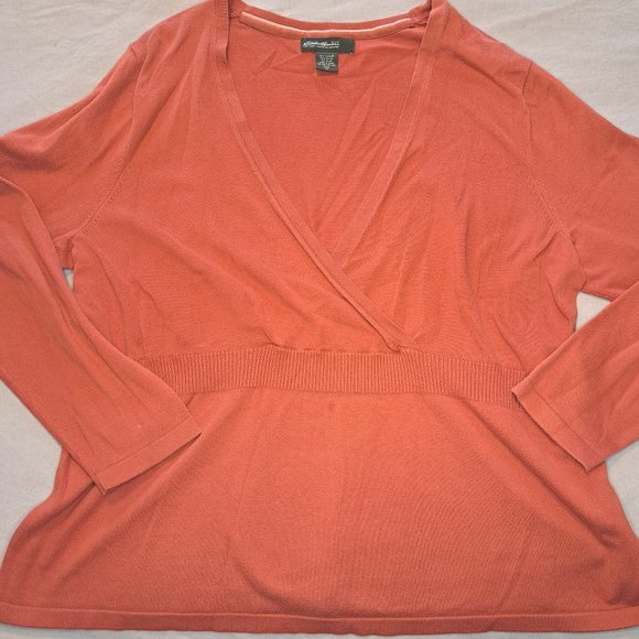 Eddie Bauer Burnt Orange V-Neck Wrap Style Sweater Plus Size 2XL - Picture 2 of 6